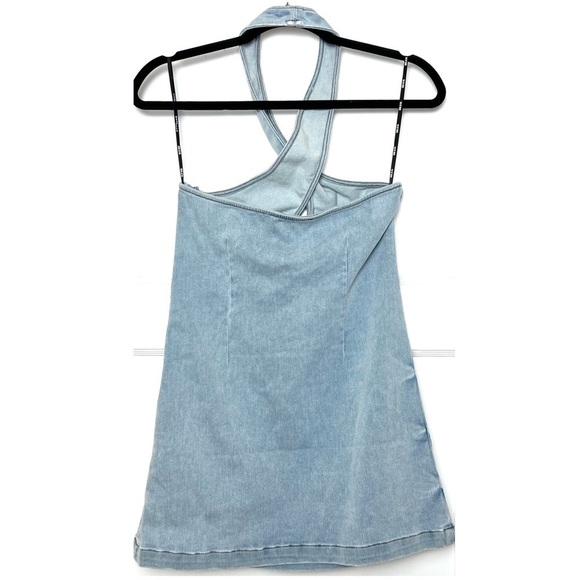 NWT RETROFETE SER.O.YA Cutout Halter Neck Open Back Denim Bodycon Mini Dress L - Picture 5 of 9
